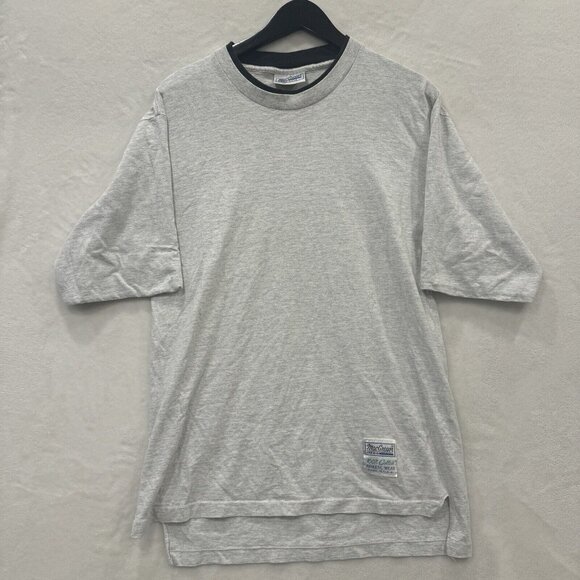 Vintage 90s MacGregor Solid Blank Gray T Shirt Black Trim USA Made Size L - Picture 1 of 5